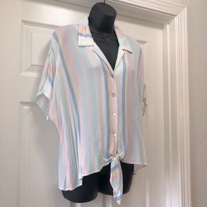 LC Lauren Conrad Button Down Striped Pastel Blouse